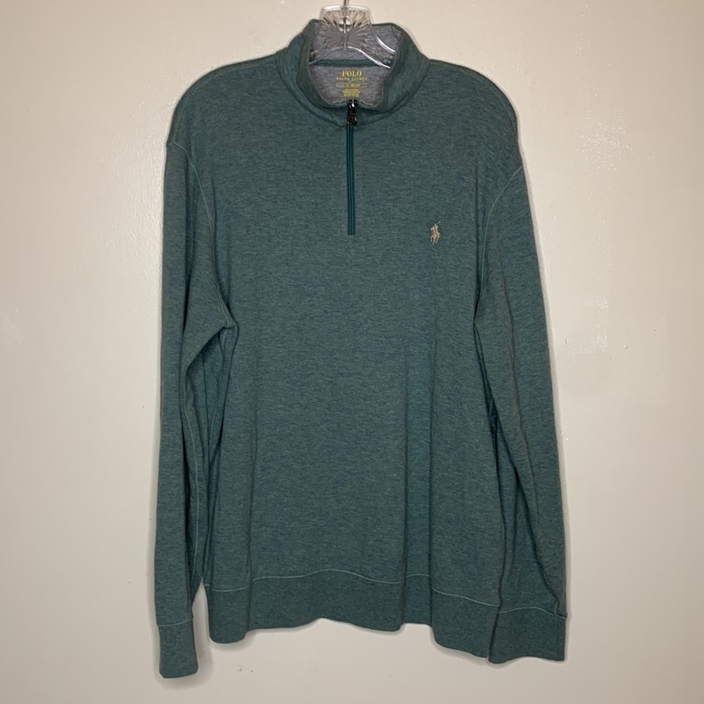 POLO Ralph Lauren Blue Green Heathered Long Sleeve Warm Mock Neck Henley Large